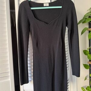 Wilfred Black Long Sleeve Ribbed Knit Dress